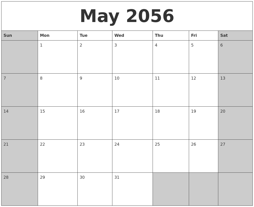 May 2056 Calanders