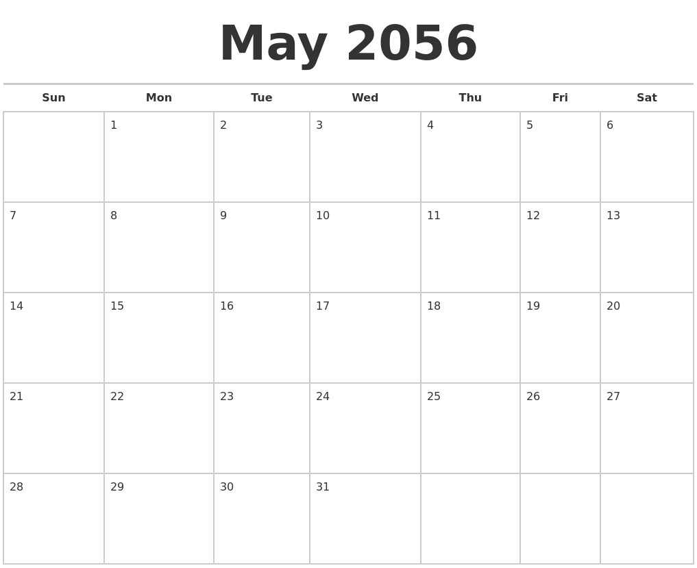 May 2056 Calendars Free