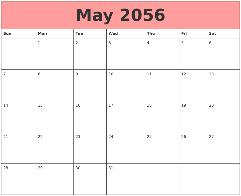 May 2056 Calendars That Work