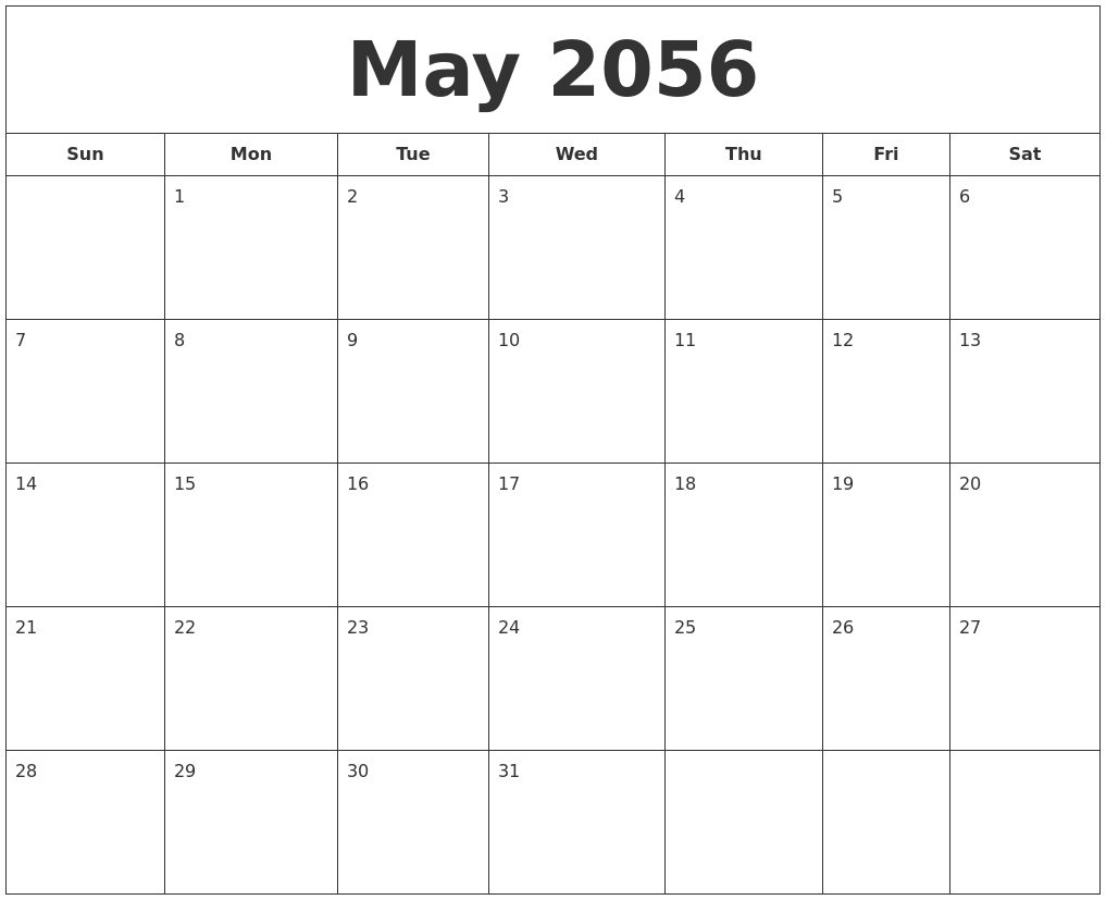 May 2056 Printable Calendar