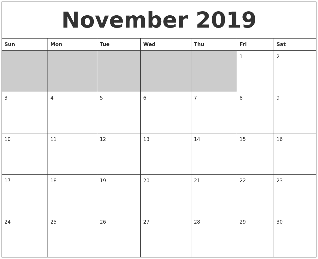 November 2019 Blank Printable Calendar