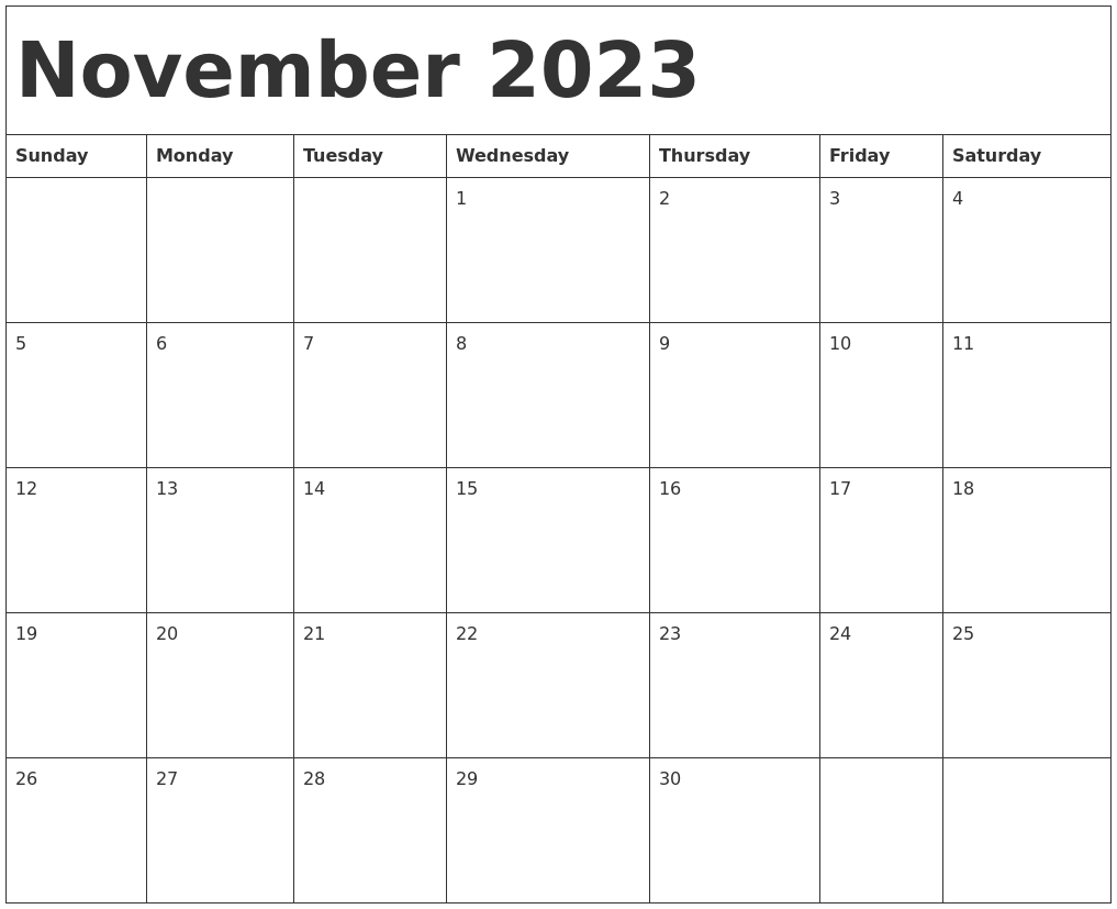 November 2023 Calendar Template