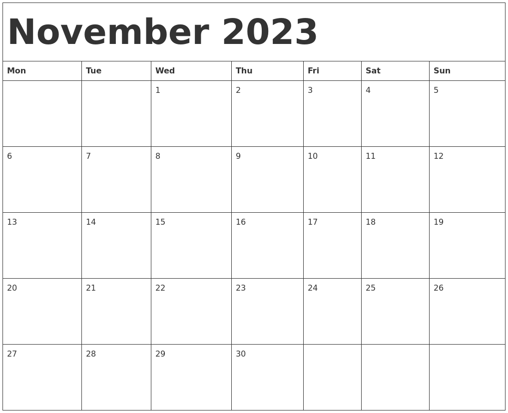 November 2023 Calendar Template