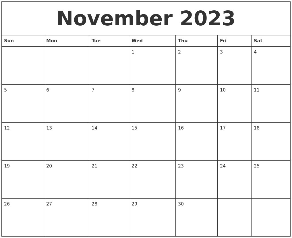 November 2023 Large Printable Calendar