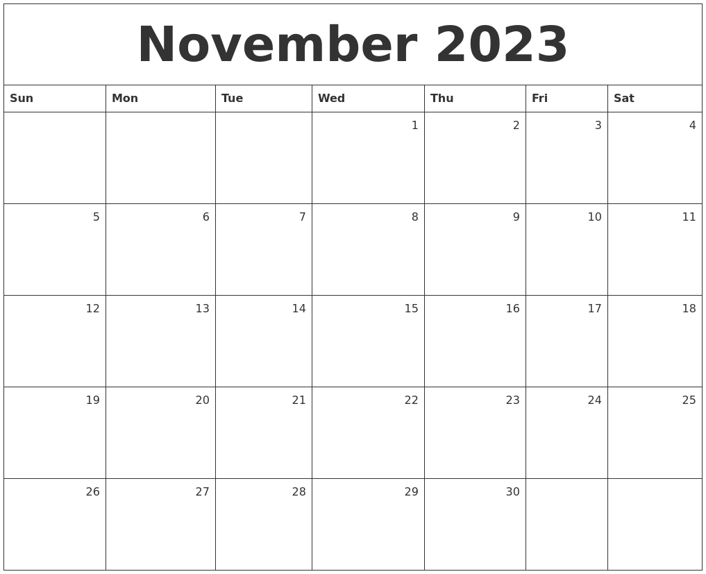 November 2023 Monthly Calendar
