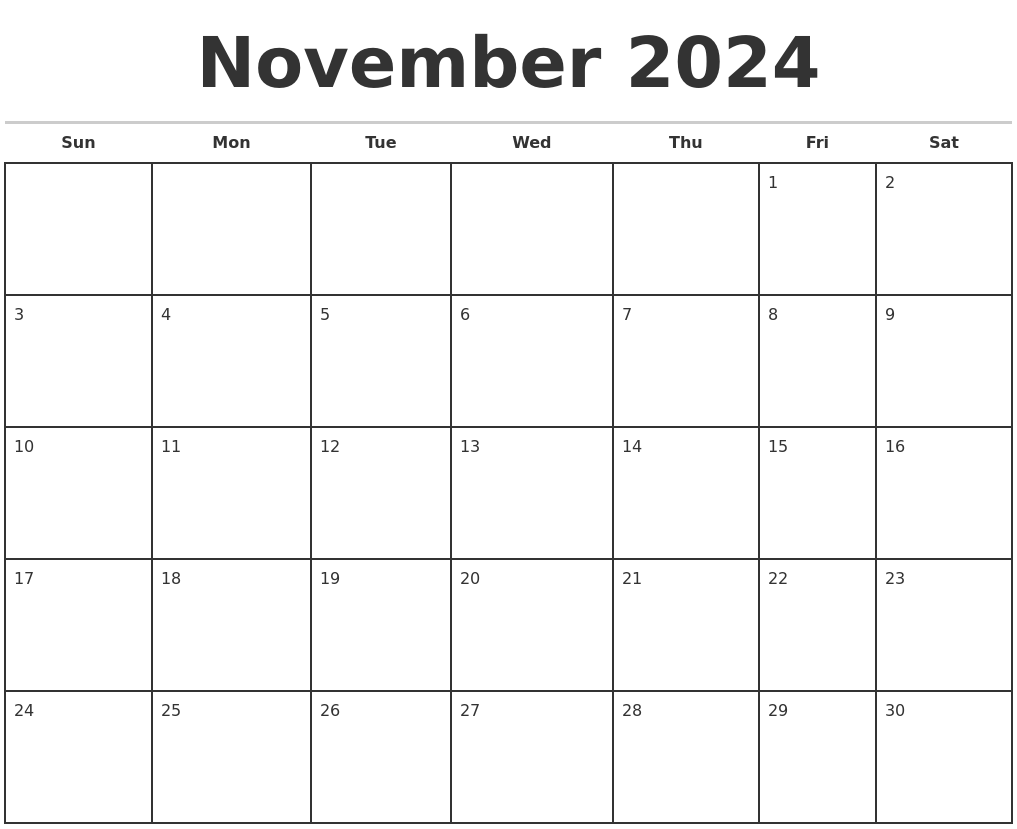 November 2024 Monthly Calendar Template