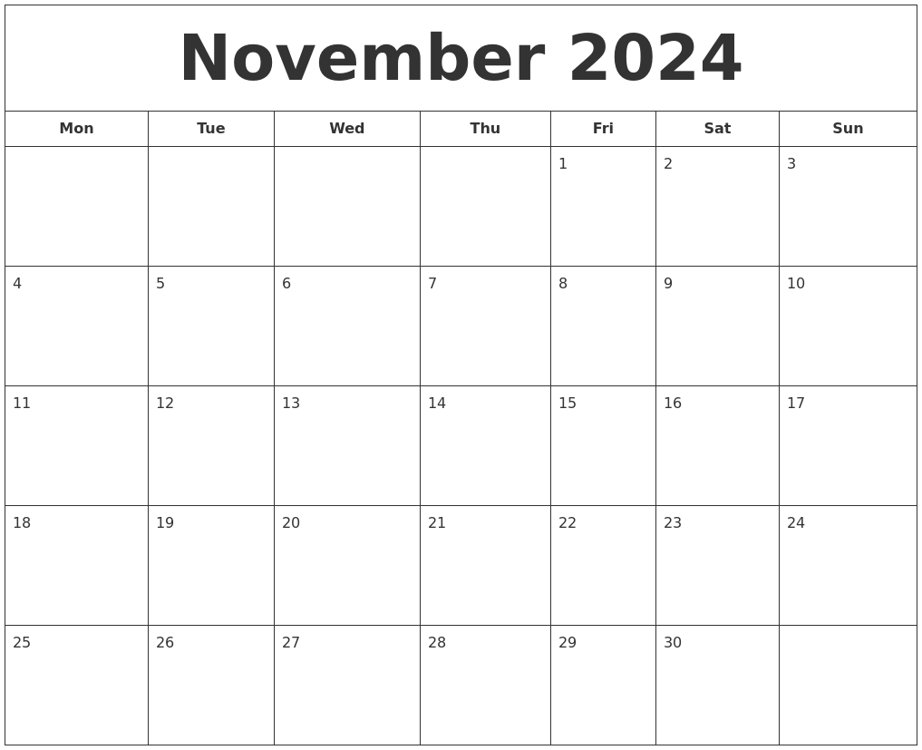 November 2024 Printable Calendar