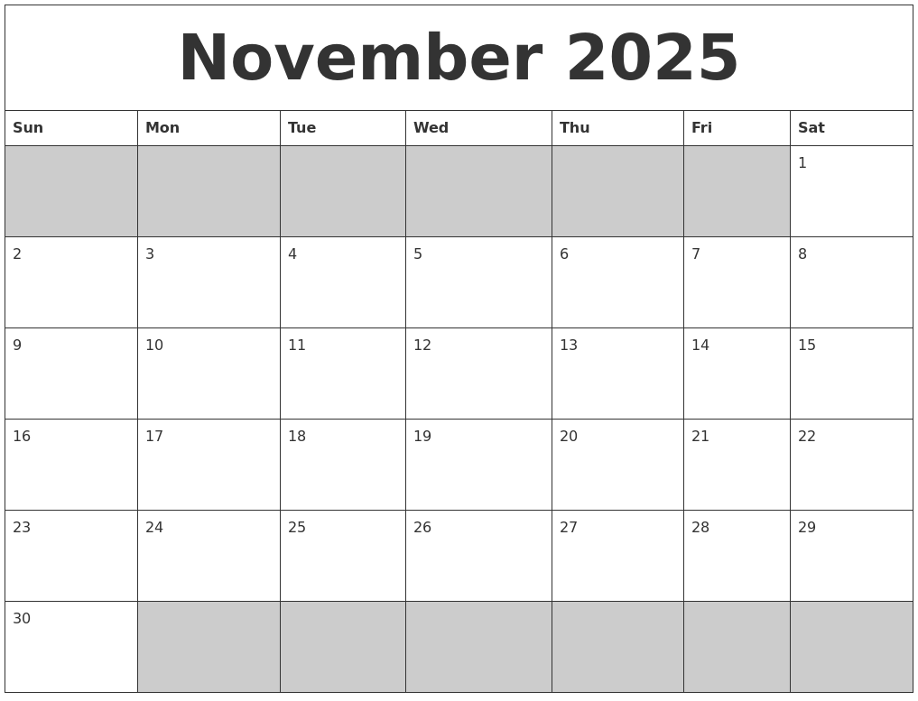 November 2025 Blank Printable Calendar