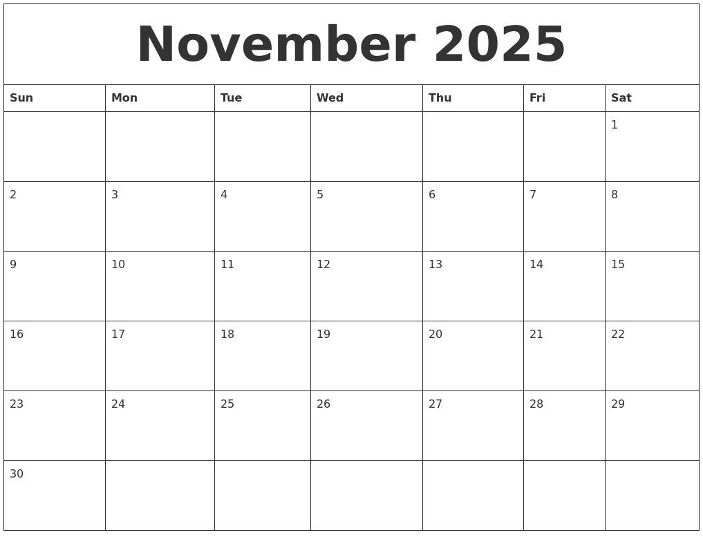 November 2025 Calendar For Printing