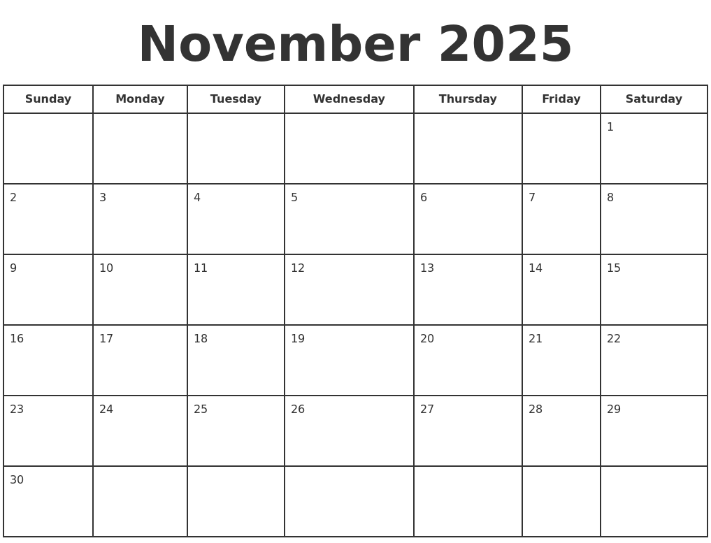 November 2025 Calendar Printable 