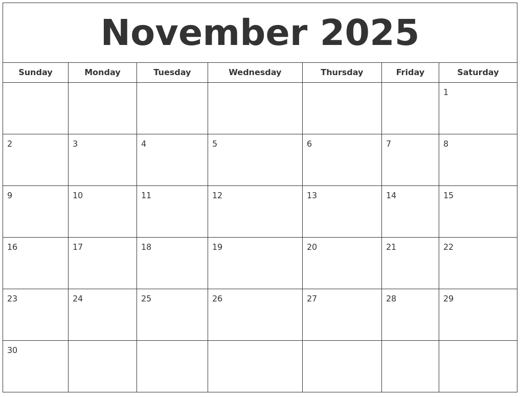 November 2025 Printable Calendar