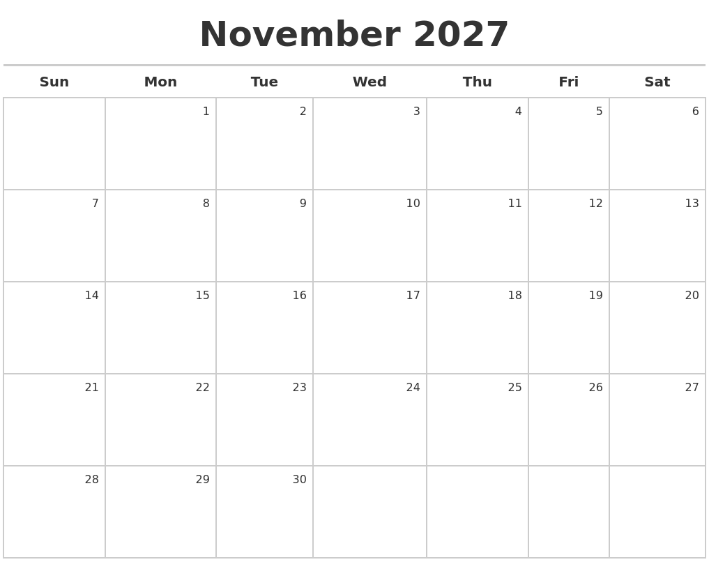 November 2027 Calendar Maker