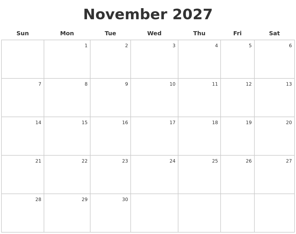 November 2027 Make A Calendar