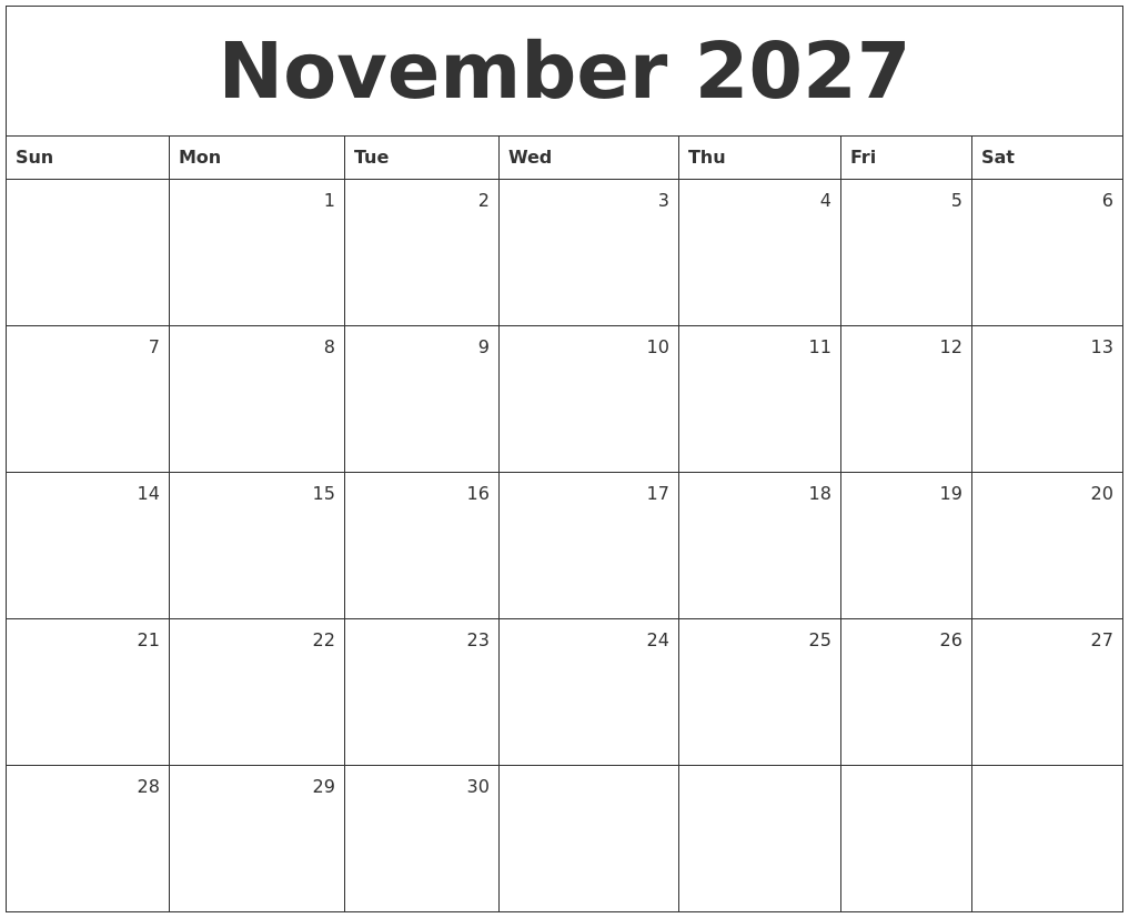 August 2027 Calendar Template