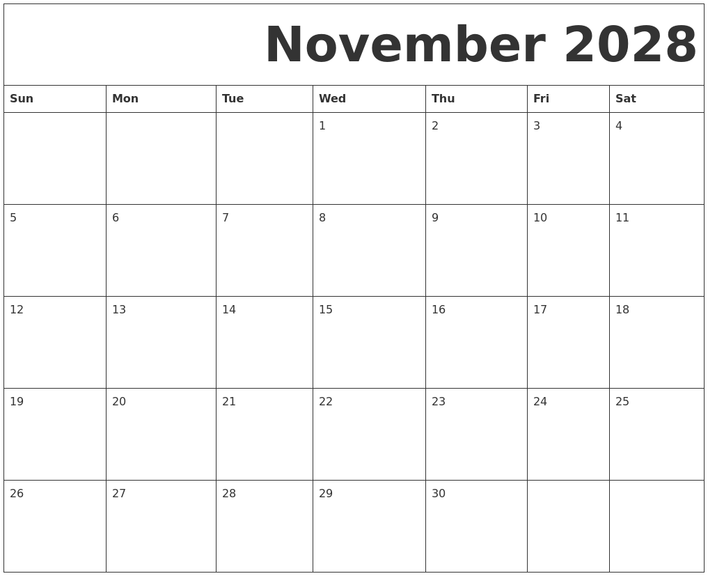 November 2028 Free Printable Calendar