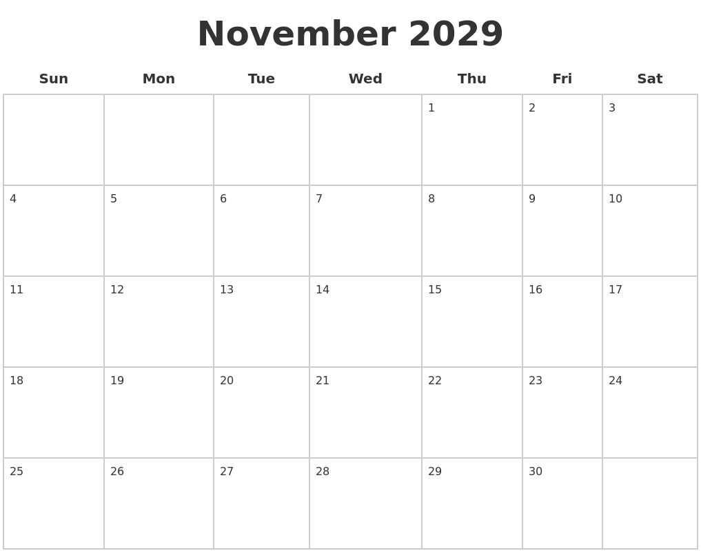 November 2029 Blank Calendar Pages