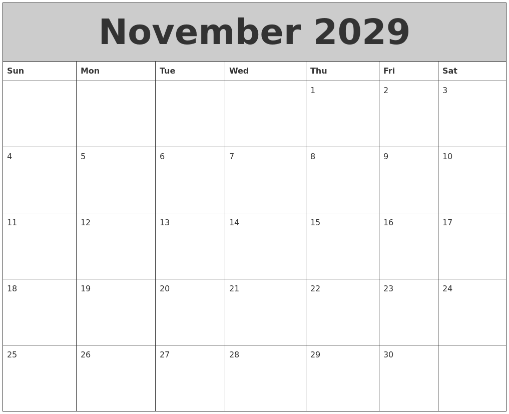 November 2029 My Calendar