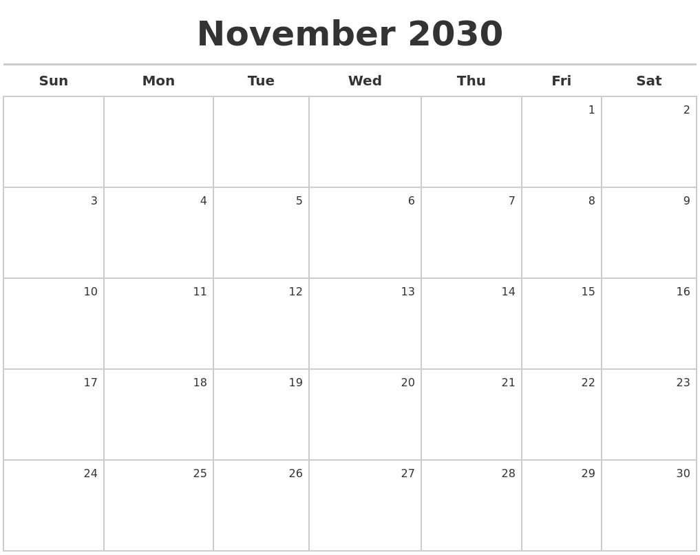 November 2030 Calendar Maker