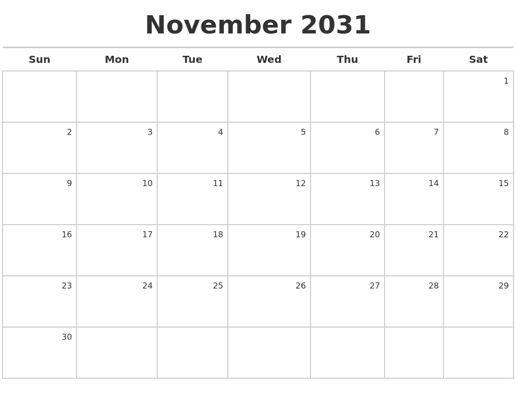 November 2031 Calendar Maker