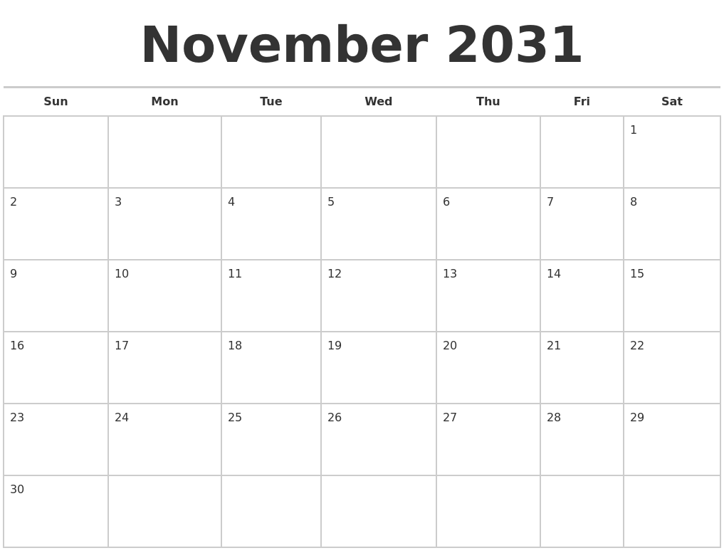 November 2031 Calendars Free