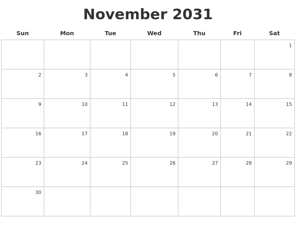November 2031 Make A Calendar