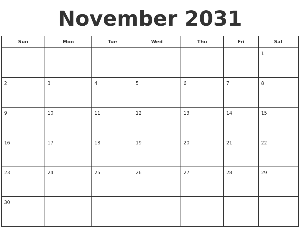 November 2031 Print A Calendar