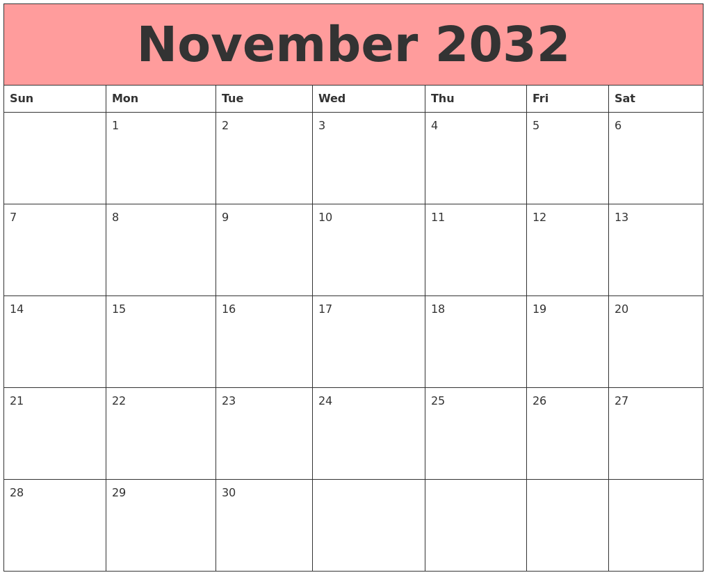 November 2032 Calendars That Work