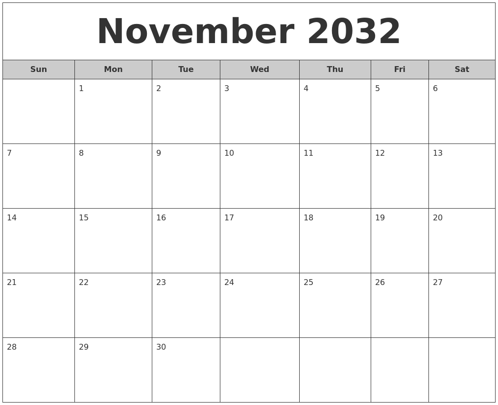 November 2032 Free Monthly Calendar