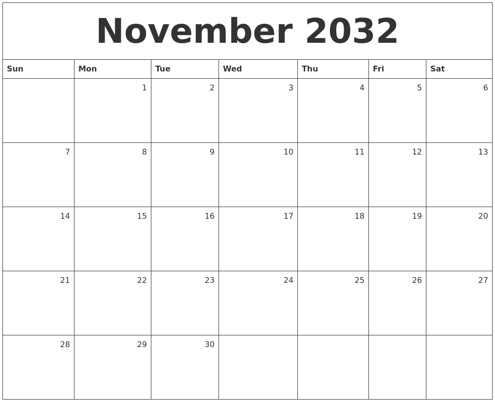 November 2032 Monthly Calendar