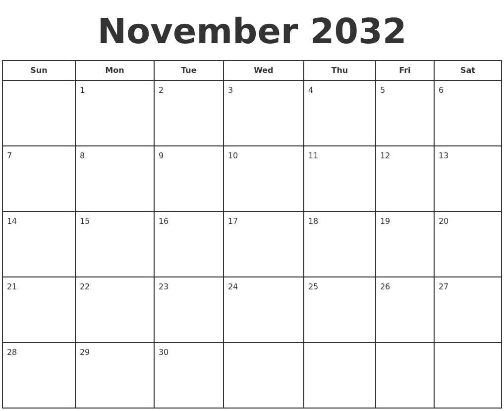 November 2032 Print A Calendar