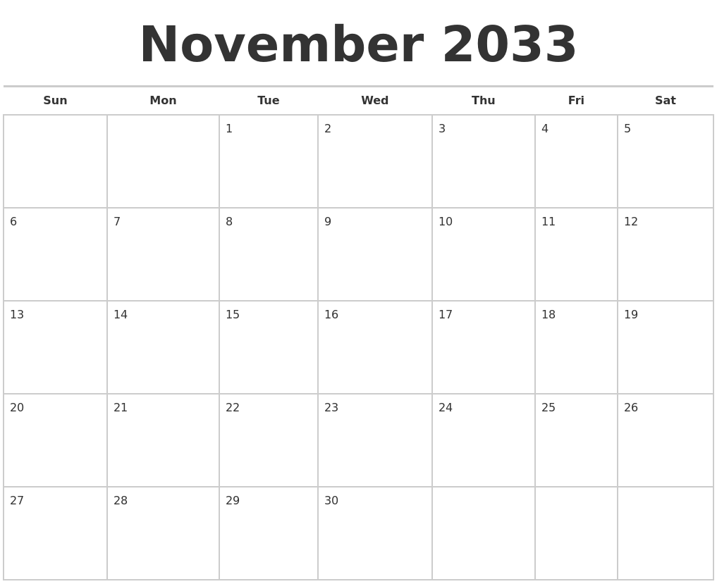 November 2033 Calendars Free