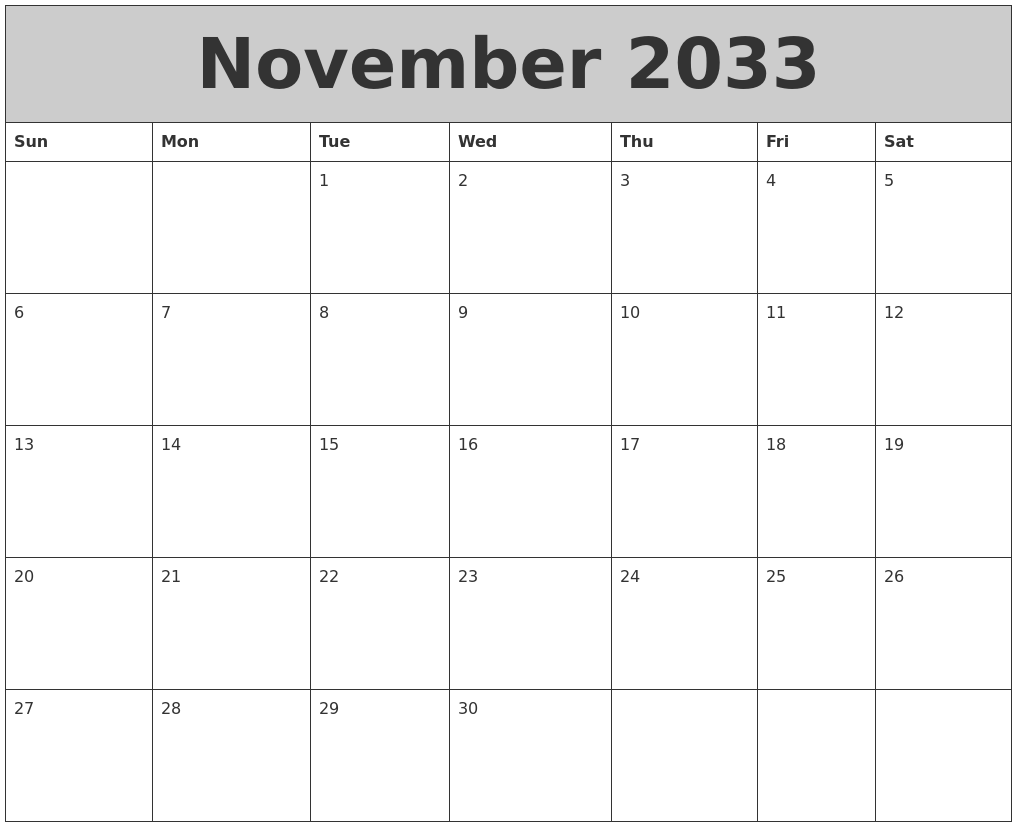 November 2033 My Calendar