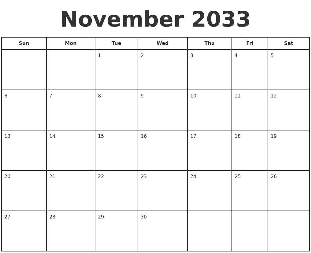November 2033 Print A Calendar