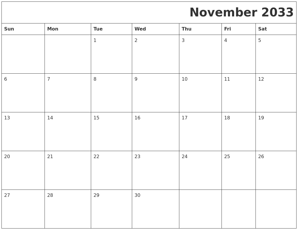 November 2033 Printable Calender