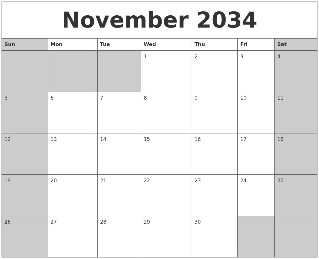 November 2034 Calanders