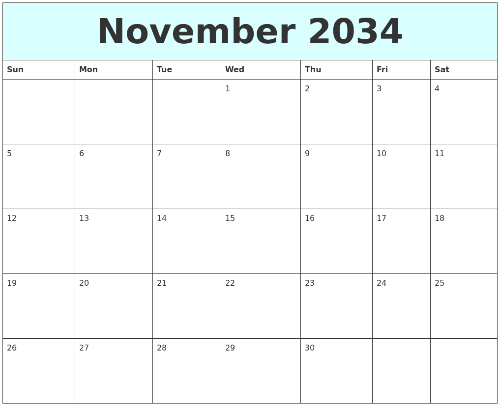November 2034 Free Calendar