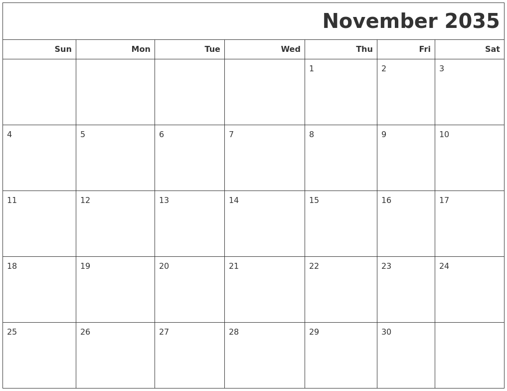 November 2035 Calendars To Print