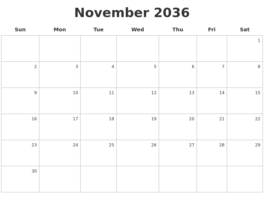 November 2036 Make A Calendar