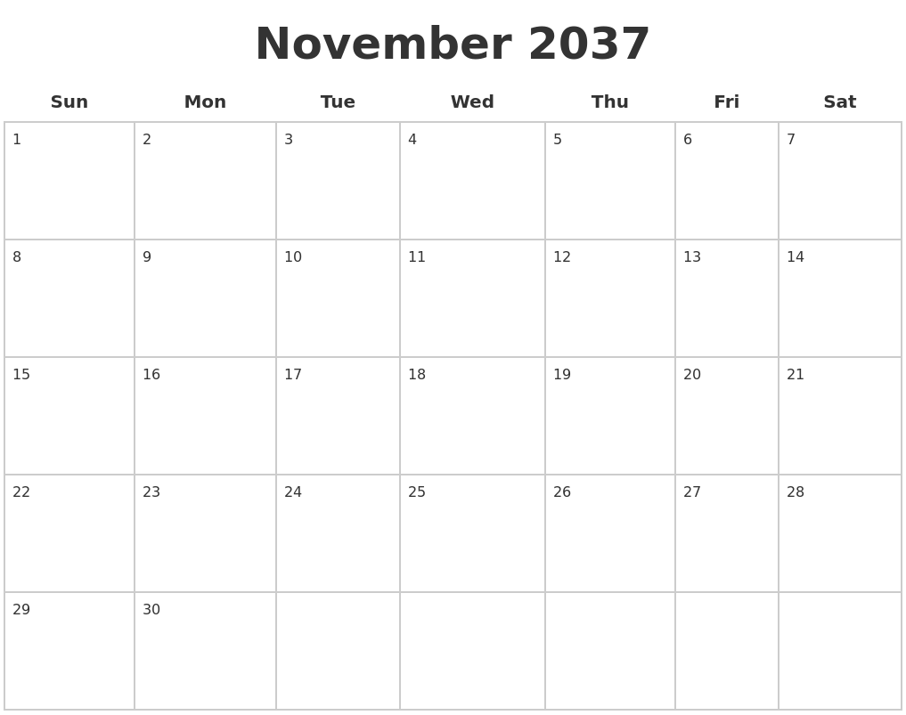 November 2037 Blank Calendar Pages