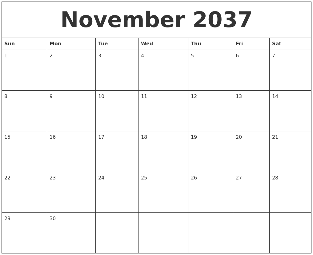 November 2037 Blank Calendar To Print