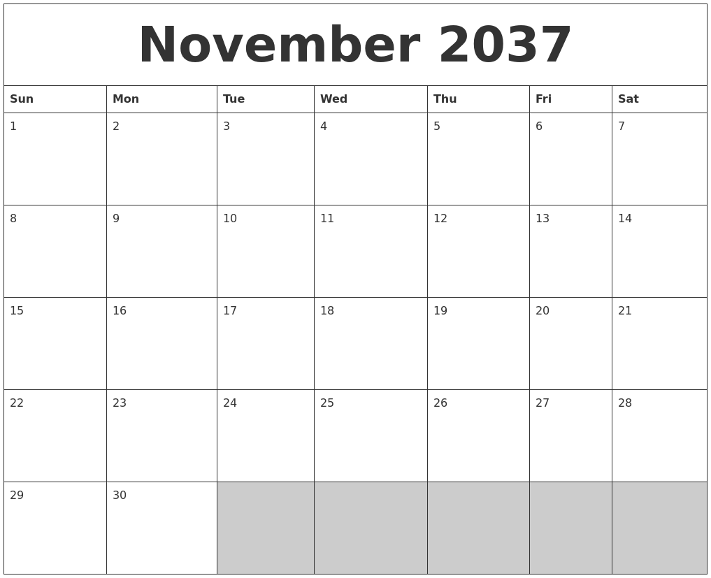 November 2037 Blank Printable Calendar