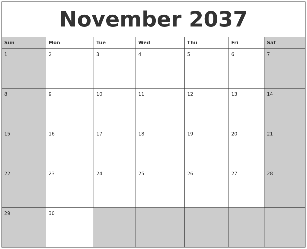 November 2037 Calanders