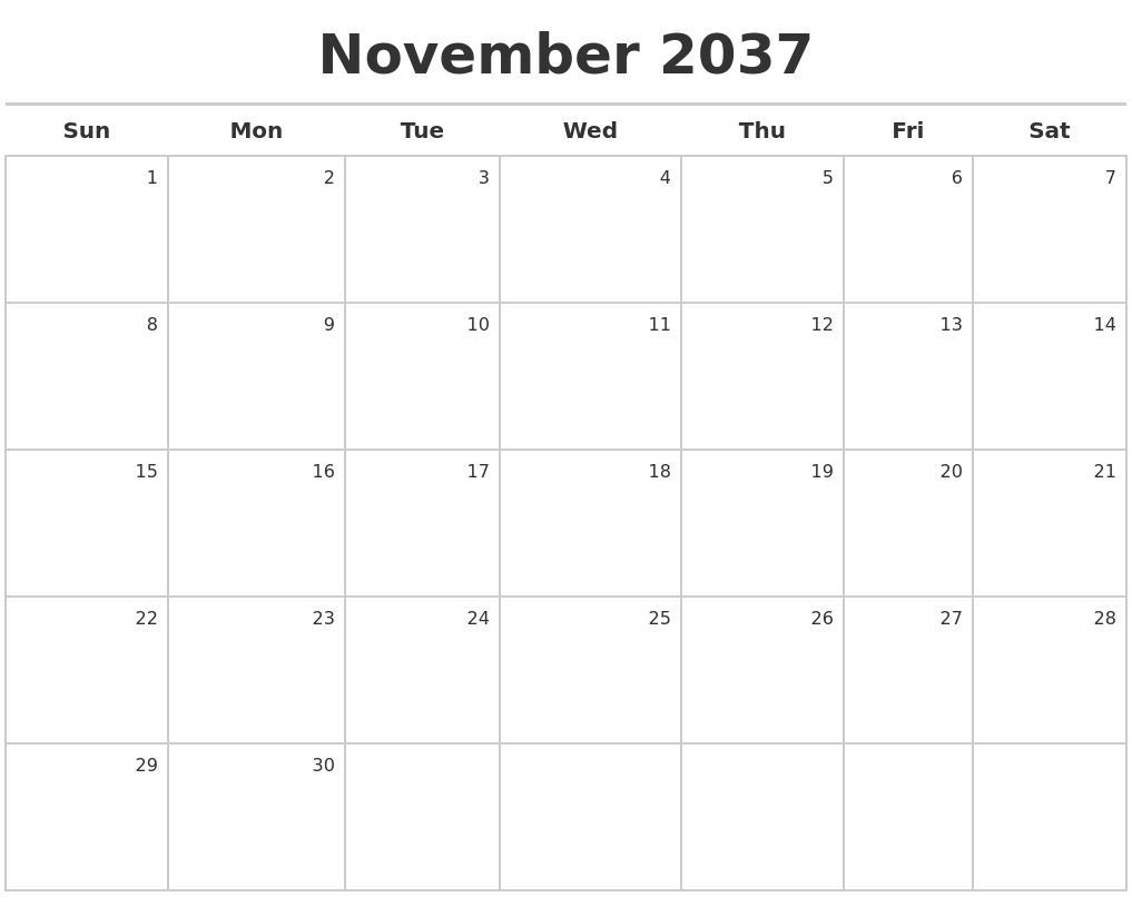 November 2037 Calendar Maker