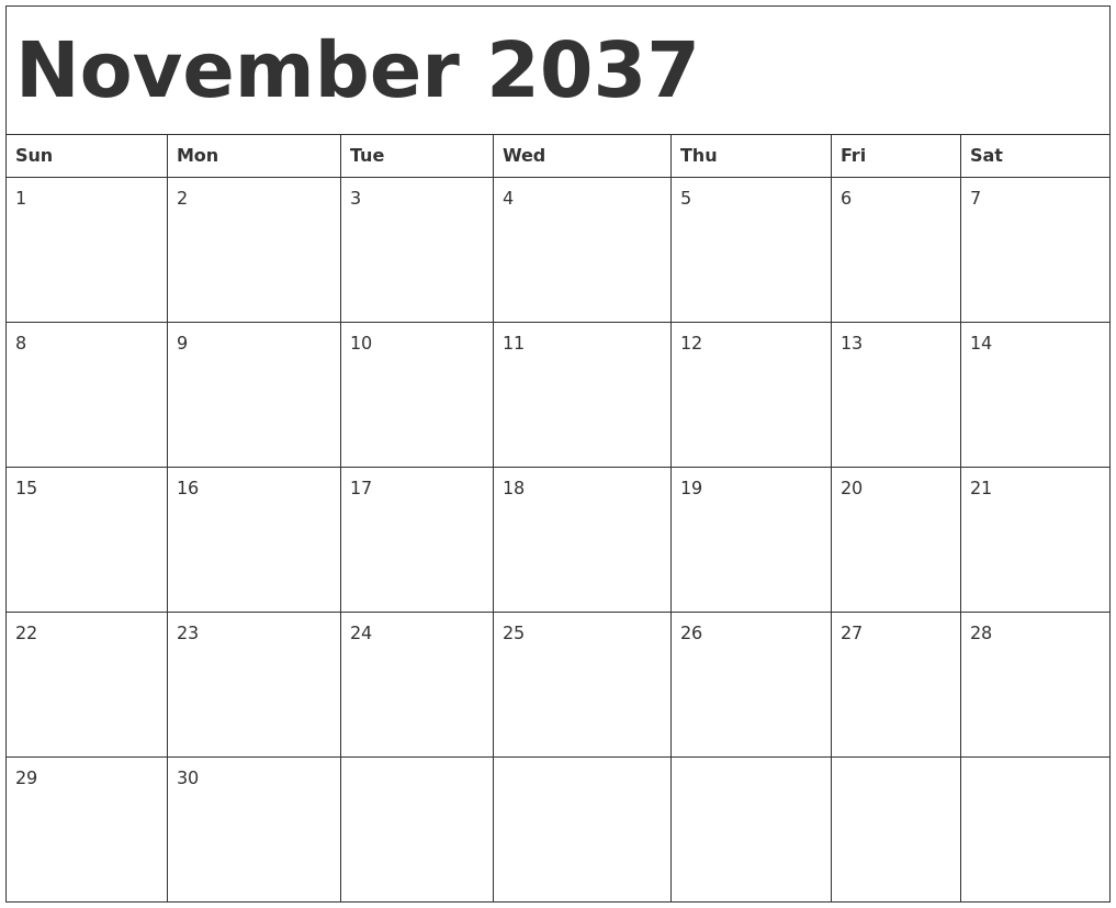 November 2037 Calendar Template