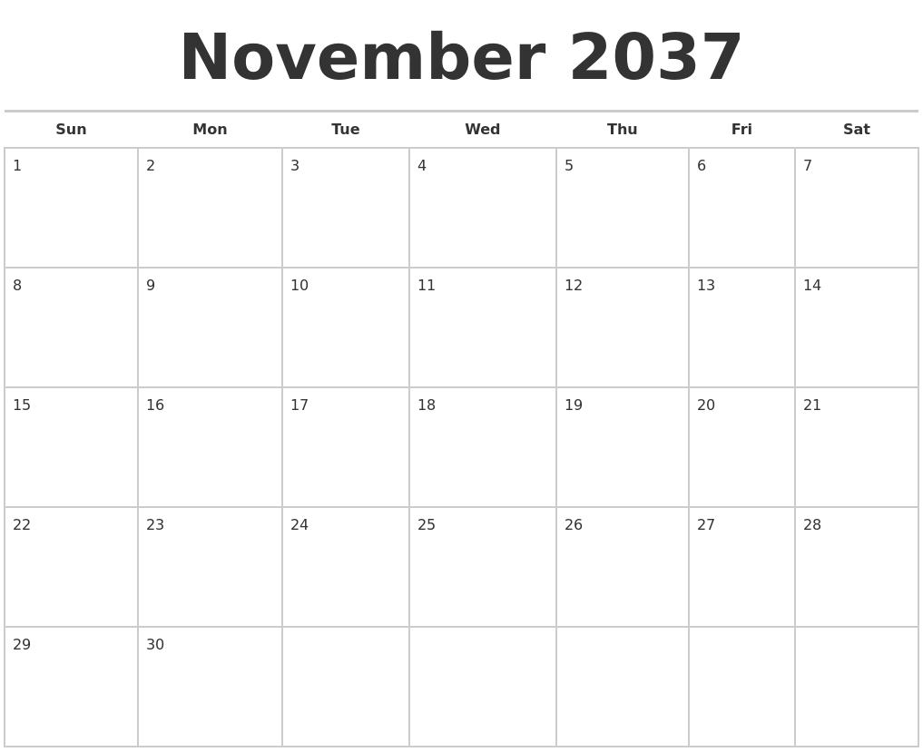 November 2037 Calendars Free