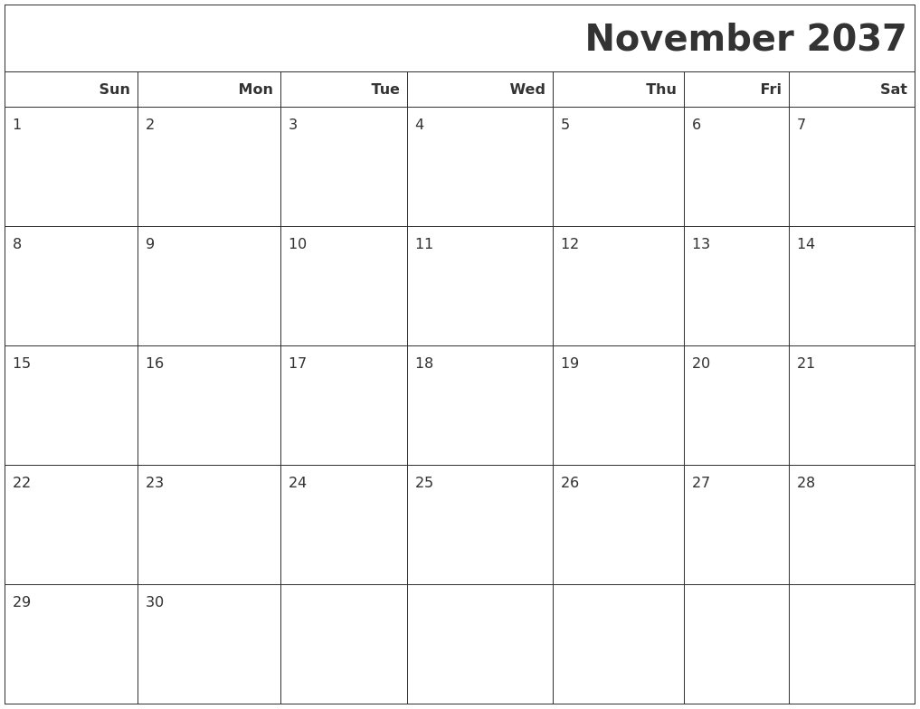 November 2037 Calendars To Print