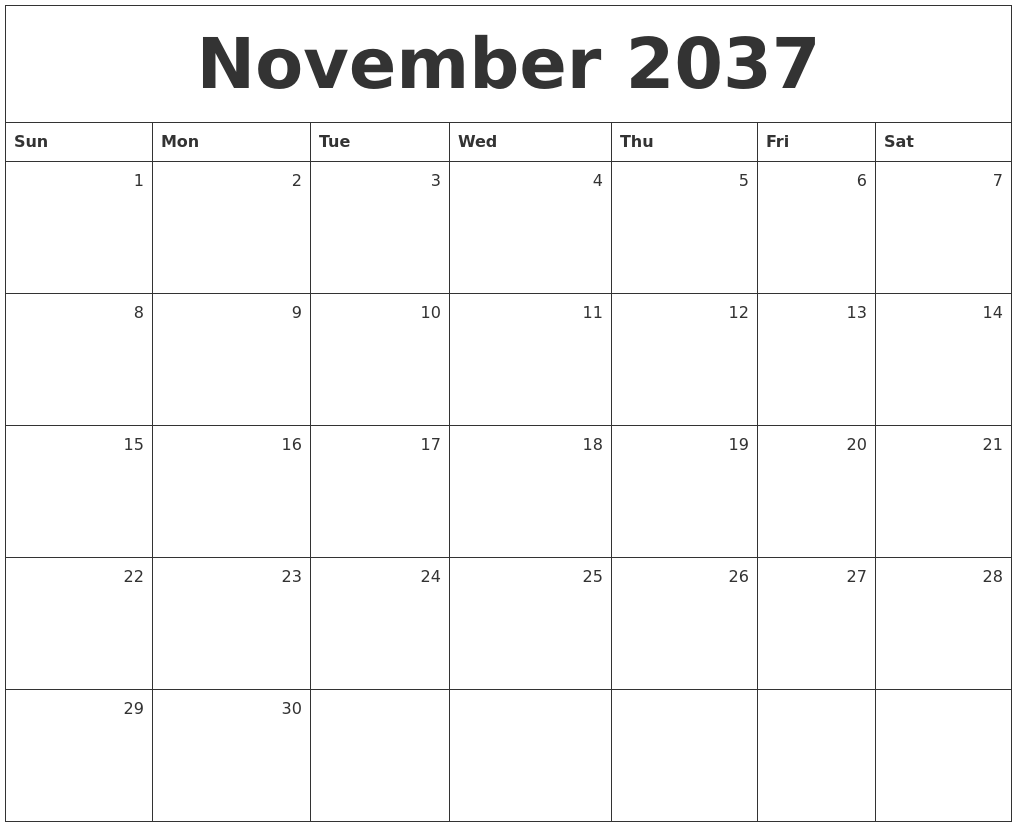 November 2037 Monthly Calendar
