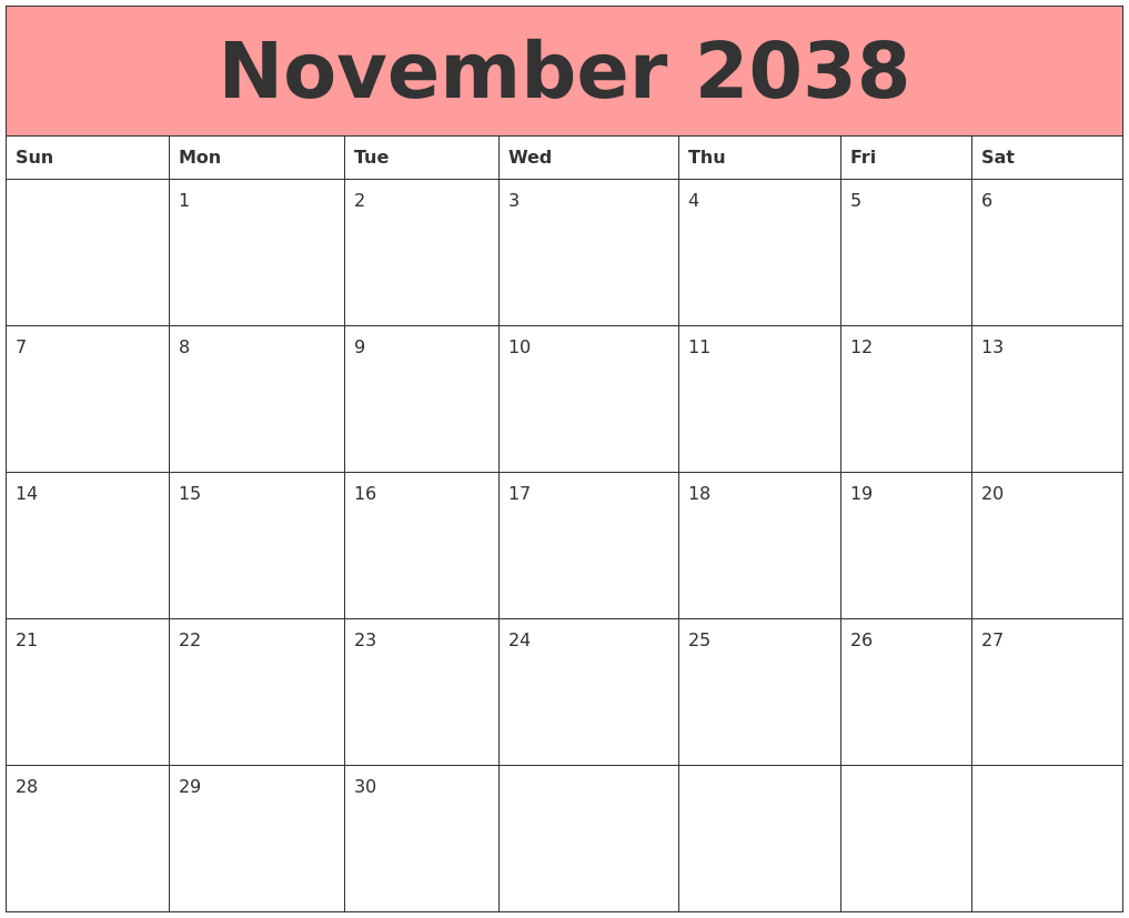 November 2038 Calendars That Work