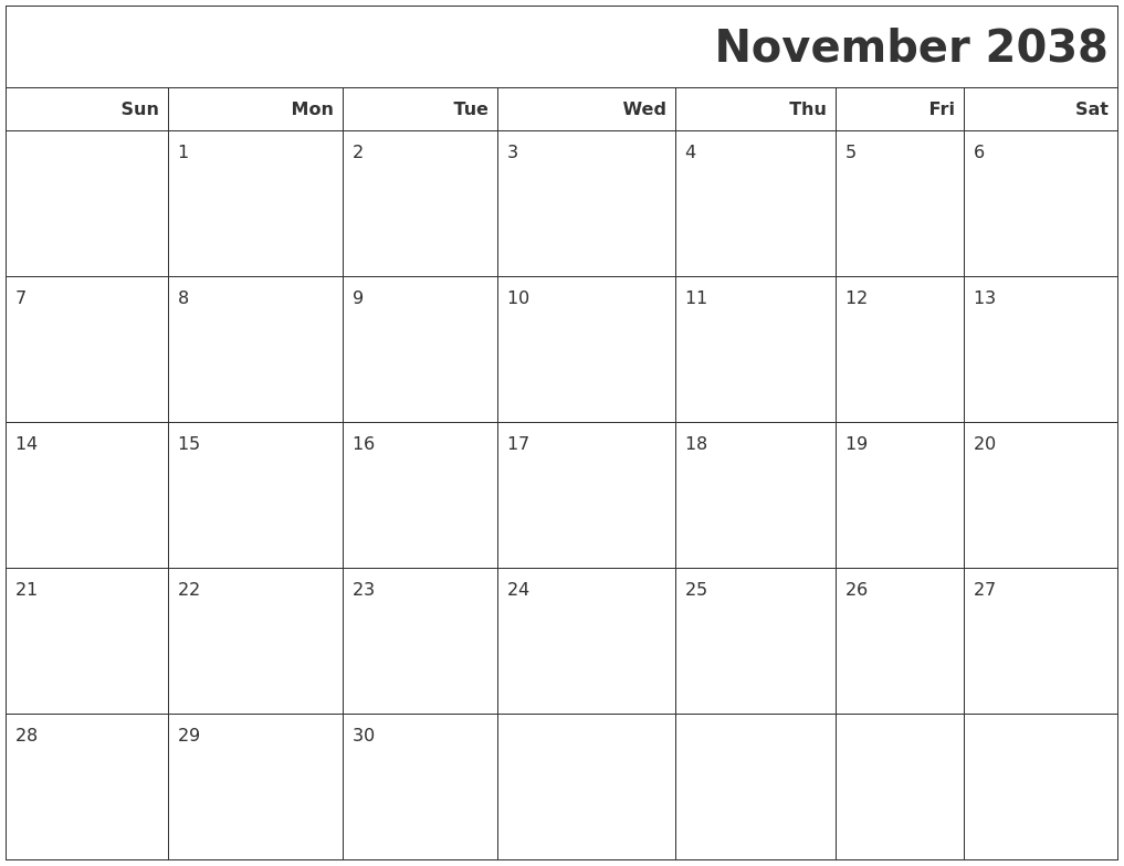November 2038 Calendars To Print