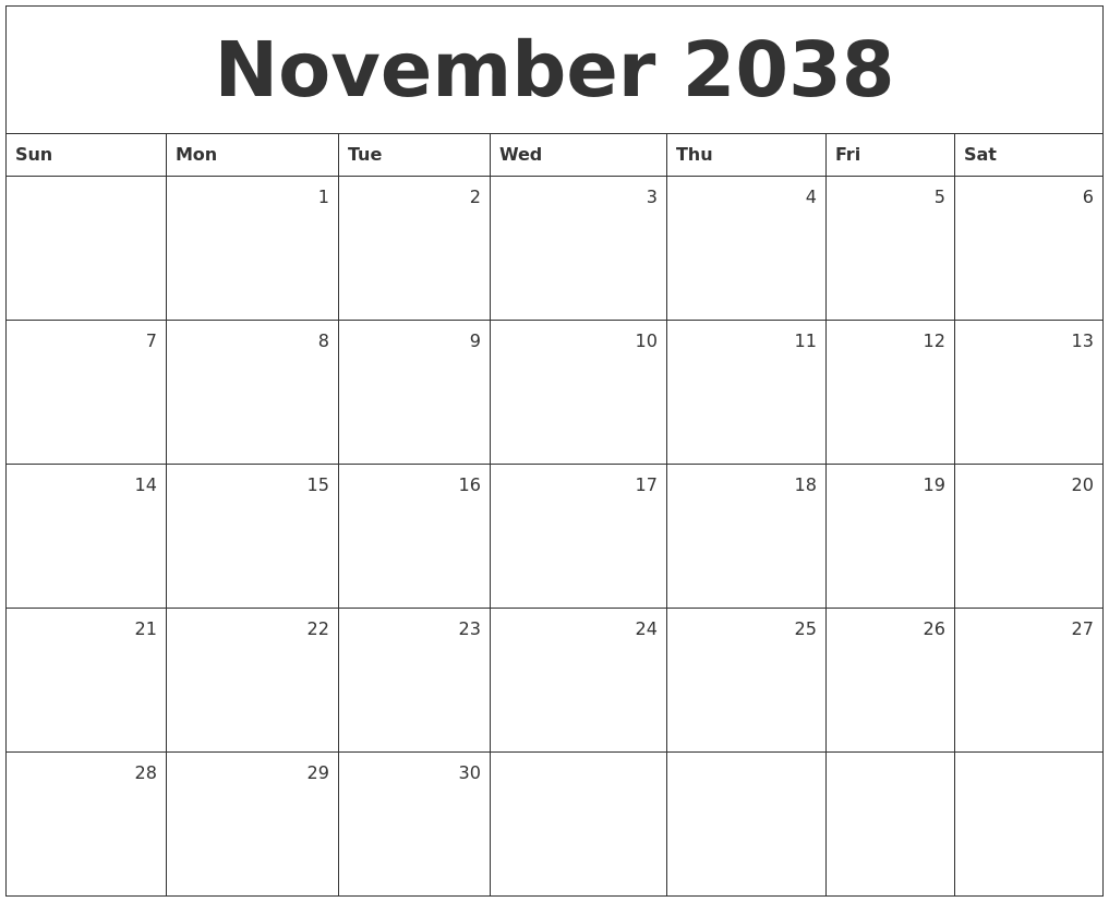 November 2038 Monthly Calendar